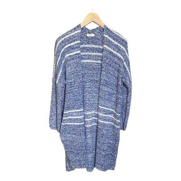 Essue Womens Blue White Ribbed Knit Duster Cardigan Size Small - Picture 2 of 8